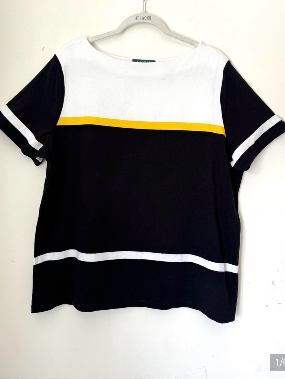 Lauren Ralph Lauren Colorblock Short Sleeve tee top black white yellow Sz 2X